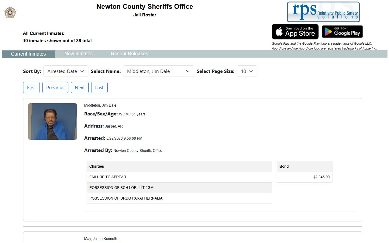 Newton County inmate records current jail roster with booking photos and charges